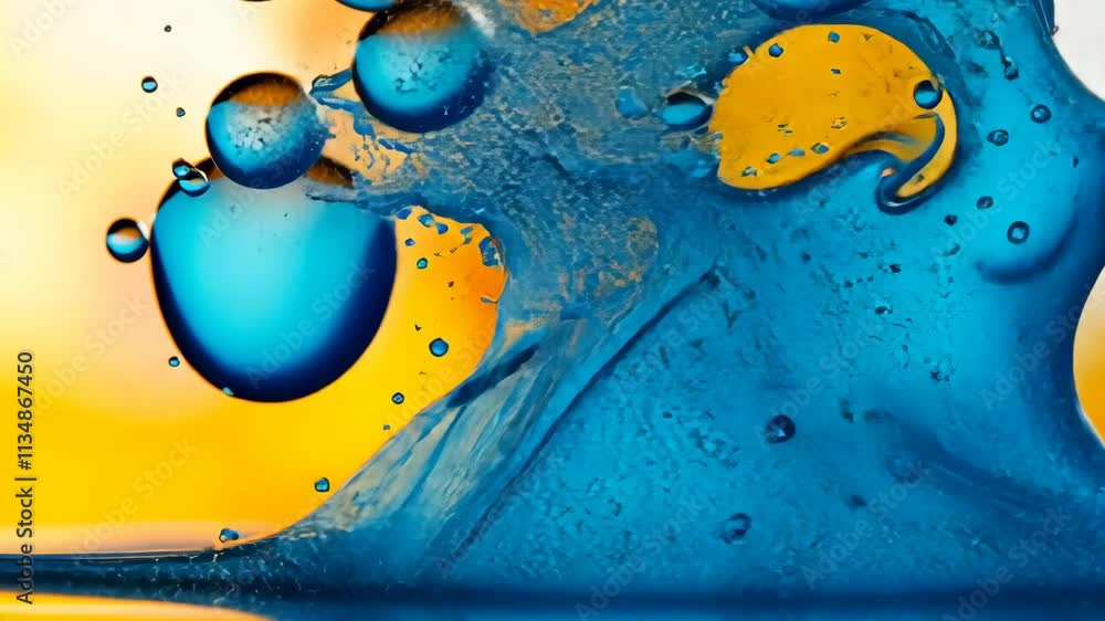 Poster colorful ink droplets creating abstract patterns in vibrant fluid art display