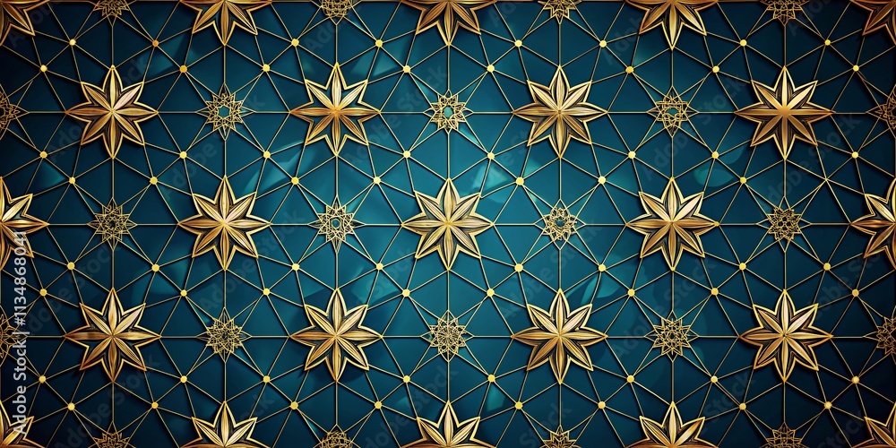 Poster dark blue vintage pattern with golden gradient stars and grid for elegant backgrounds and design use