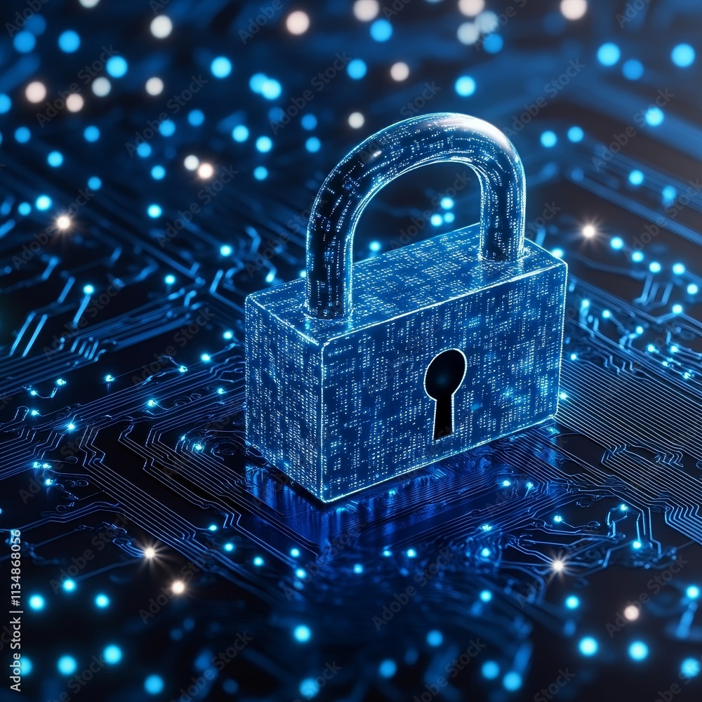 Poster exploring the intricate dance of digital security and technology in a glowing network of circuit pat