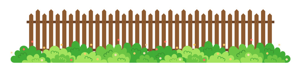 Obraz premium Wooden fence with bush isolated on white background