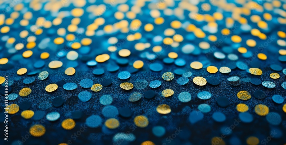 Aufkleber sparkling confetti scattered on a dark canvas, creating a mesmerizing visual display of blue and gol