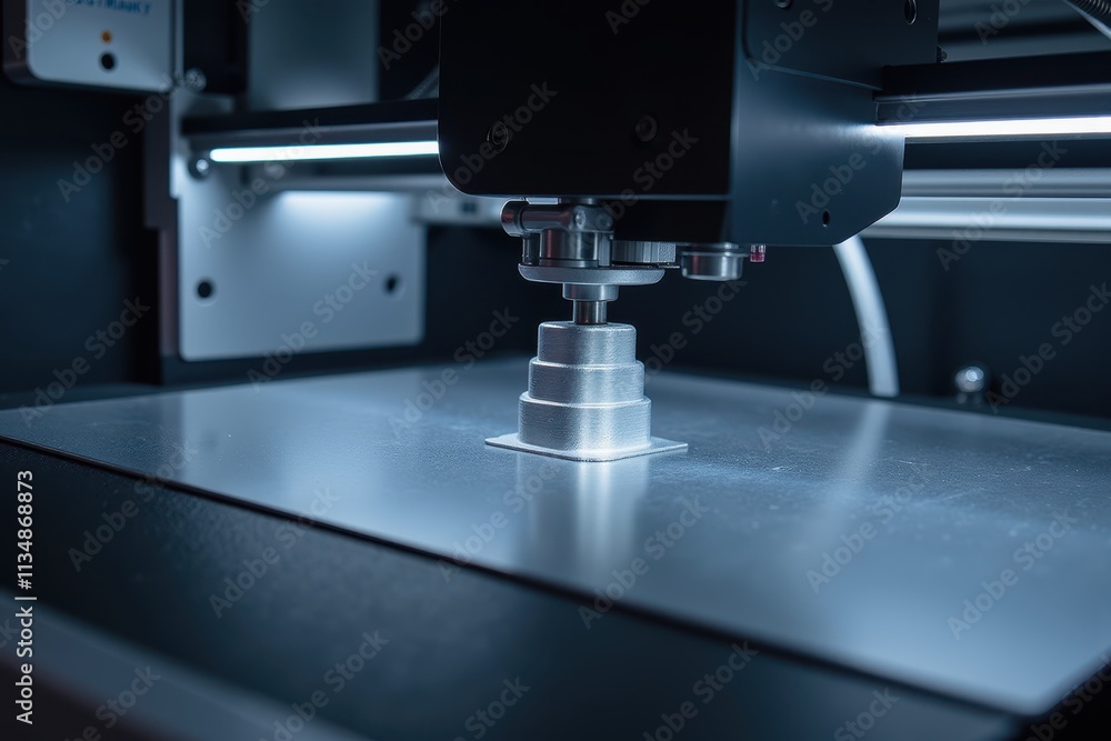Poster cutting-edge 3d printer machine in action focusing on precision metal component production in a mode