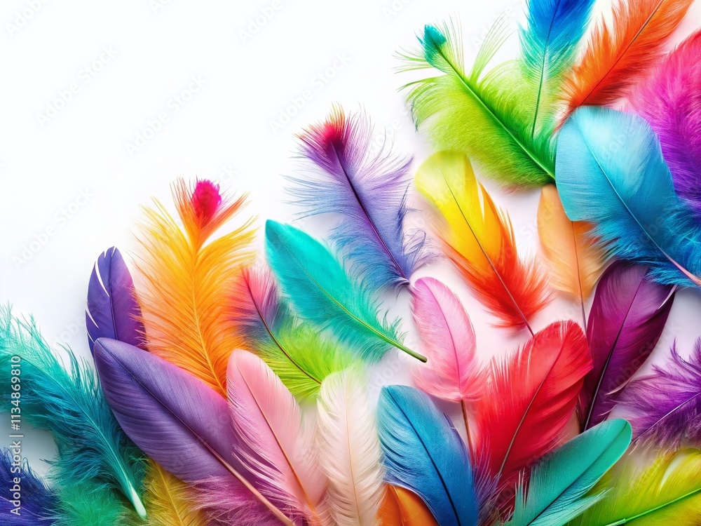 Poster delicate feathers isolated on white background with ample copy space perfect for design and creative