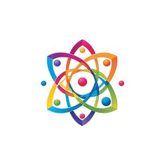 Colorful Atom Symbol: A vibrant and modern logo featuring an atom symbol rendered in a rainbow color scheme, symbolizing energy, innovation, and interconnectedness.  