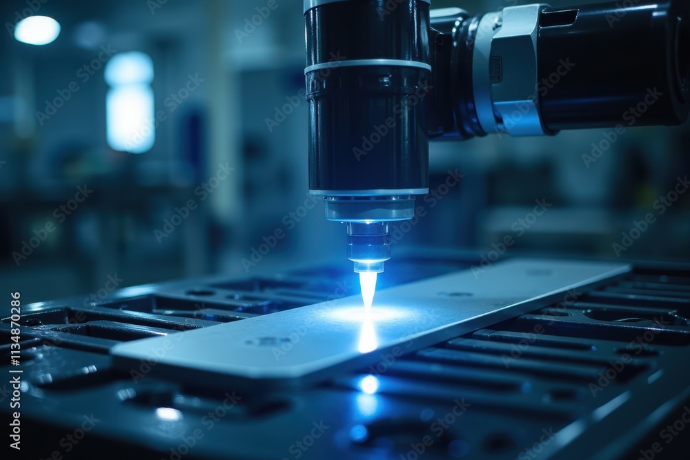 Aufkleber advanced laser scanning technology in a modern factory setting for precision manufacturing and quali