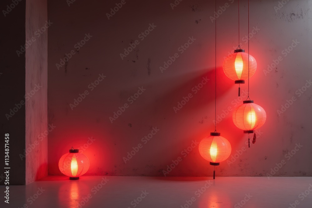 Poster modern red lantern design aesthetic for contemporary spaces featuring soft glow and minimalistic sty