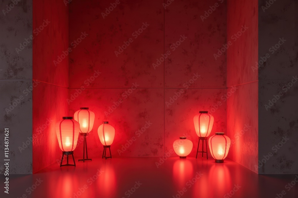 Aufkleber modern lantern arrangement illuminating a unique space with warm red glow for artistic and design in