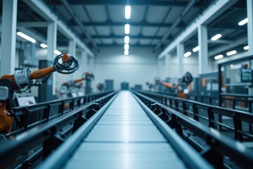 Advanced Robotics and Machinery Integration in a Modern Manufacturing Facility with Automated Pipeline System