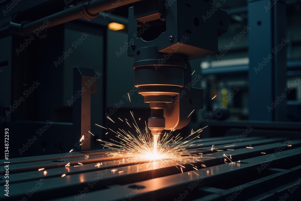 Poster high-precision welding automation machine creating sparks in modern industrial facility with advance