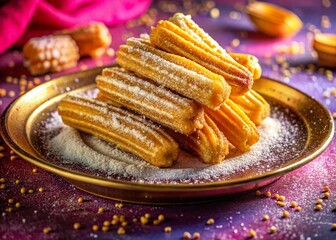Deliciously Golden Churros Dusting with Sugar on a Elegant Plate Perfect for Dessert Photography and Culinary Showcase