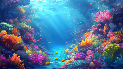 vibrant coral reef teeming with colorful fish and marine life