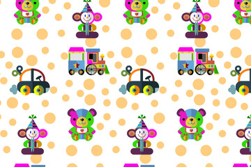 Seamless pattern. Children toys. Background. Illustration. Flyer background design, advertising background, fabric, clothes, texture, textile pattern