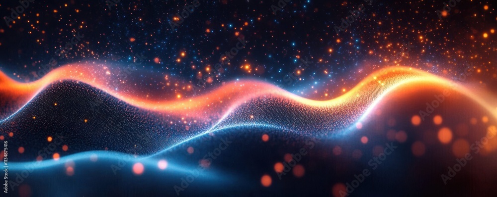 Poster high-tech abstract landscape with digital waves of light for ai and cyber applications