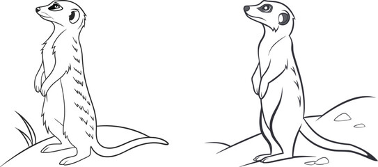 Meerkat line art vector and black and white drawing illustration design © MdMujahidFakir