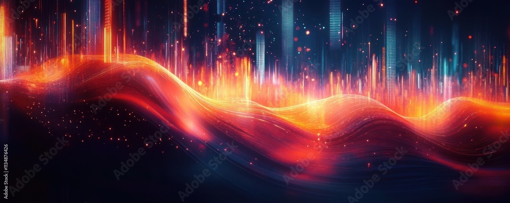 Poster futuristic neon cityscape abstract background for technology data ai graphics design
