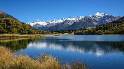 Breathtaking mountain landscape reflected in tranquil lake new zealand nature photography
