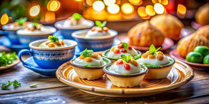 Delightful Traditional Thai Dessert Ka Nom Krok: Sweet and Creamy Coconut Milk Treats Served in Miniature Cups for Culinary Enthusiasts and Food Photography Lovers