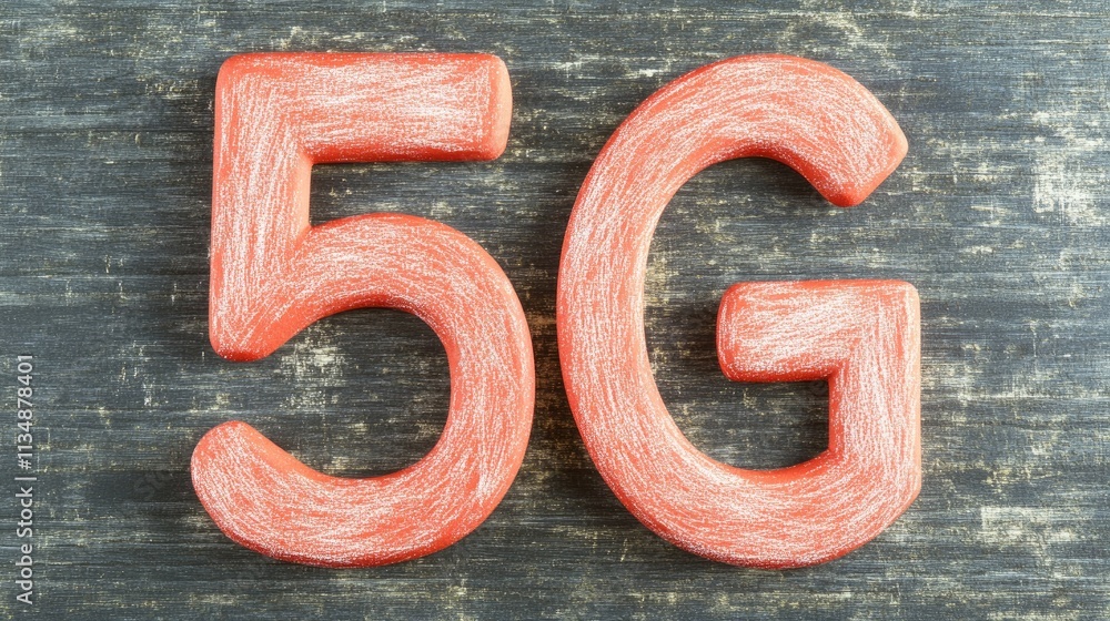 Poster 5g technology written in red chalk on textured paper background symbolizing advancement and communic