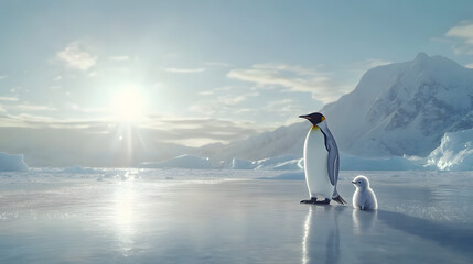 Obraz premium Emperor Penguin with Chick in Antarctica