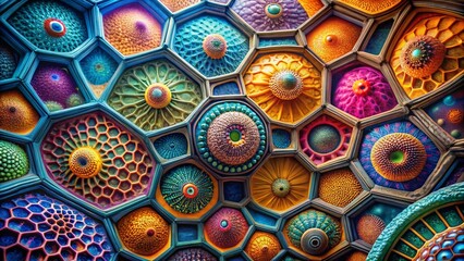 Detailed Architectural Visualization of Microscopic Cells Showcasing Intricate Structures and Textures for Scientific Exploration and Educational Purposes