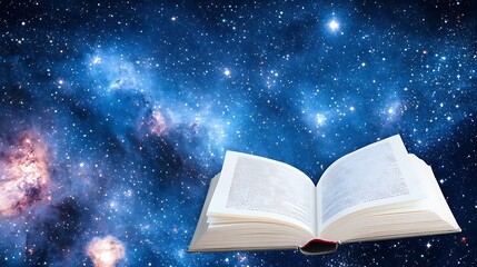 Exploring the Universe Through an Open Book Surrounded by Planets and Stars