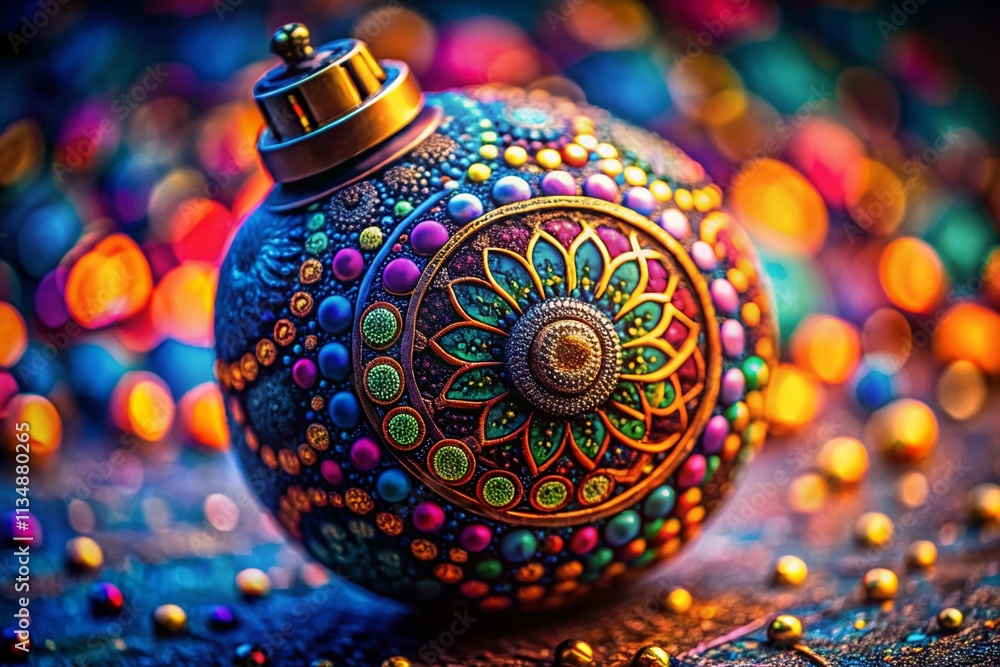 Aufkleber detailed macro shot of a creative bomb design with intricate patterns, textures, and colors captured