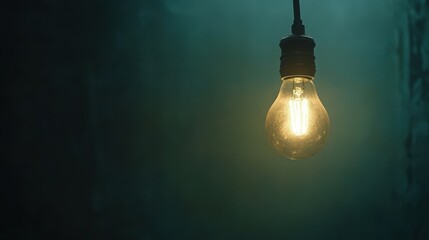 Single Vintage Light Bulb Hanging in Dark Atmospheric Setting