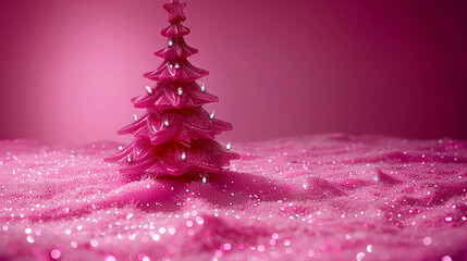 Pink Christmas Tree on Pink Shining Sand Clean Pink Background 