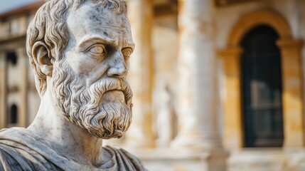 Ancient Greek Marble Bust of Hippocrates: A Masterpiece of Classical Sculpture in Architectural Setting