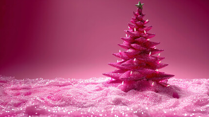 Pink Christmas Tree on Pink Shining Sand Clean Pink Background 