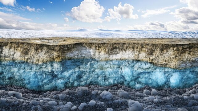 Detailed Cross Section of Thawing Permafrost Layers Highlighting Climate Impact - Powered by Adobe