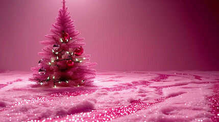 Pink Christmas Tree on Pink Shining Sand Clean Pink Background 