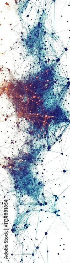 Poster complex web of networks illuminated by vibrant points of light representing data flow in a digital u