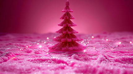Pink Christmas Tree on Pink Shining Sand Clean Pink Background 