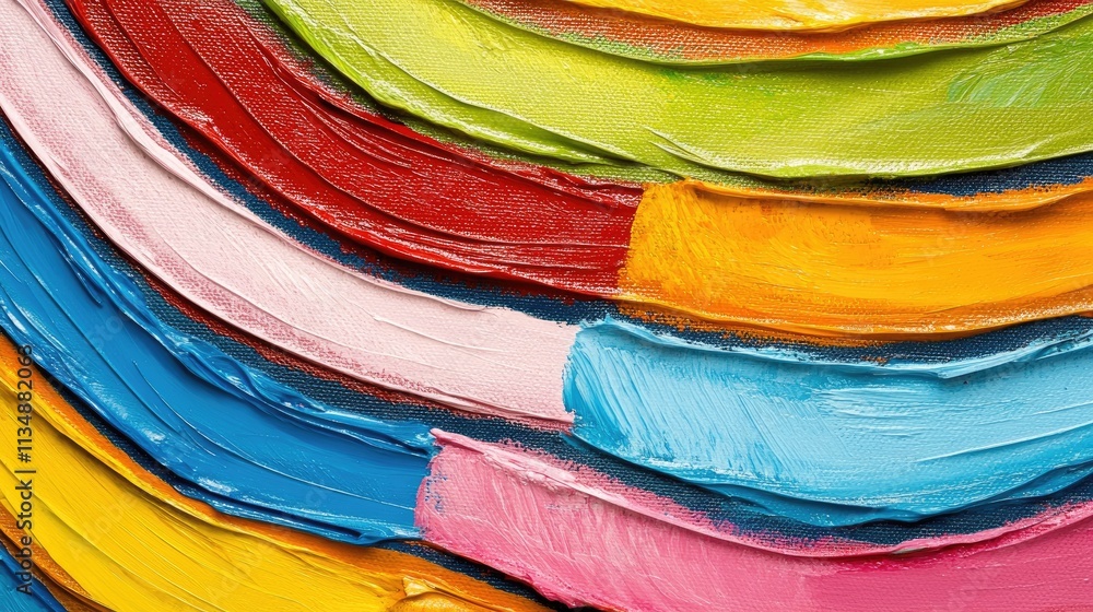 Poster vibrant abstract acrylic paint layers showcasing dynamic stripes and color gradients creating a visu