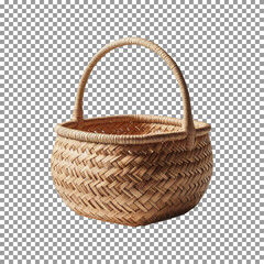 Fototapeta premium Vintage Style Wicker Basket with Handle for Display on transparent background, png, psd 