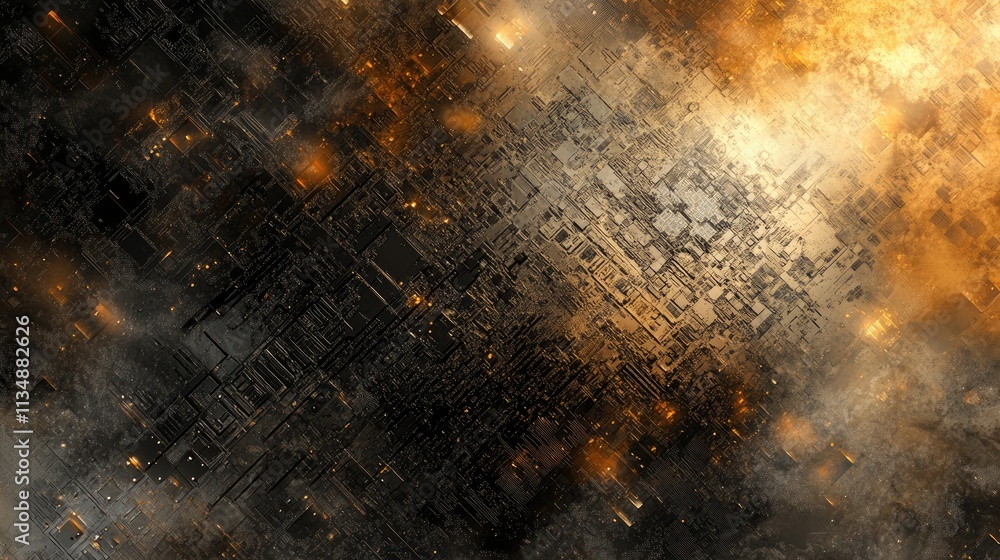 Poster abstract close-up of electronic mainboard showcasing intricate circuitry and textures illuminated by
