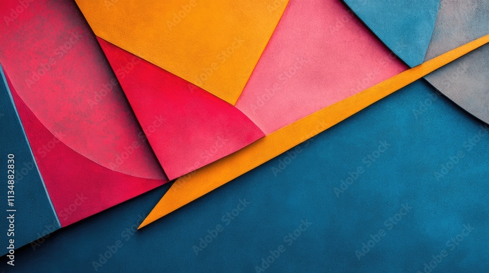 Poster colorful abstract geometric shapes layered on a textured surface creating a vibrant modern design ba