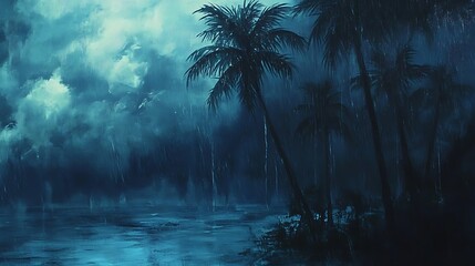 Silhouetted Palm Trees in a Tropical Storm