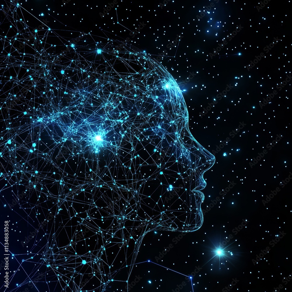 Poster exploring the connection between human thought and the vastness of the universe through interconnect