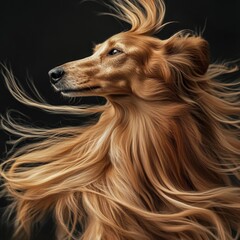Fashion Portrait of a Dog with Flowing Hair in the Wind