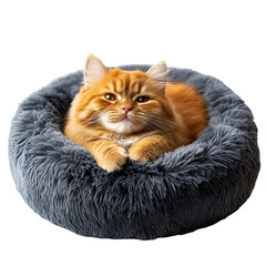 Orange Tabby Cat Relaxing in Plush Bed