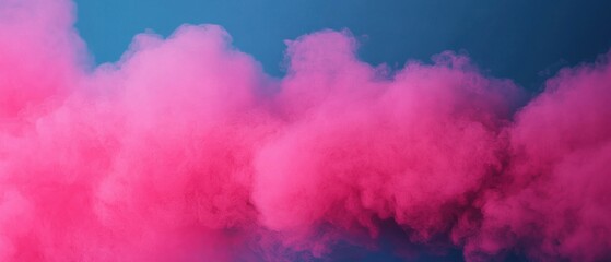 Vibrant pink smoke swirling against a blue background creates a striking visual effect.