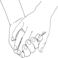 Illustration Line Drawing Of A  Close Up Of A Couple Hands Holding Each Other With Lifetime Promise