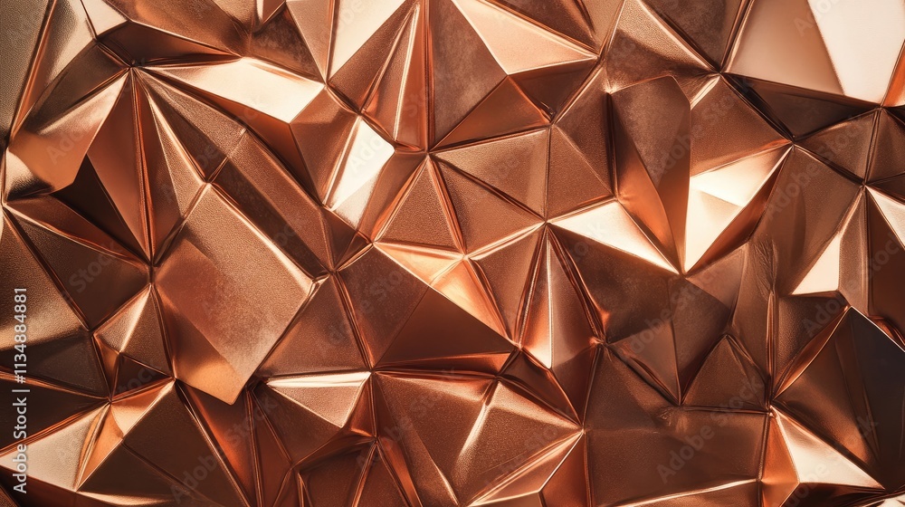 Poster geometric copper texture with intricate 3d facets creating a captivating metallic surface ideal for 