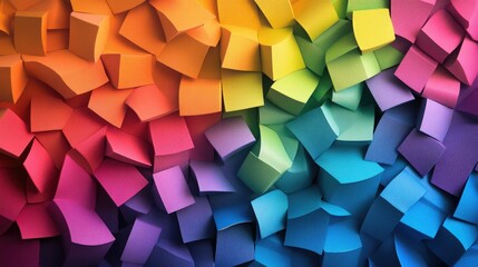 Colorful abstract geometric background featuring textured overlapping foam craft paper in a vibrant rainbow gradient.