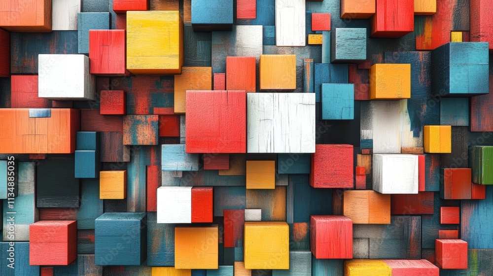Poster colorful 3d abstract cube pattern with fragmented design showcasing vibrant hues and geometric shape