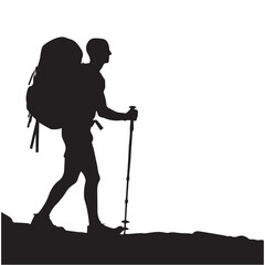 Hiking man Silhouettes. hiker with rucksacks and backpack silhouette.