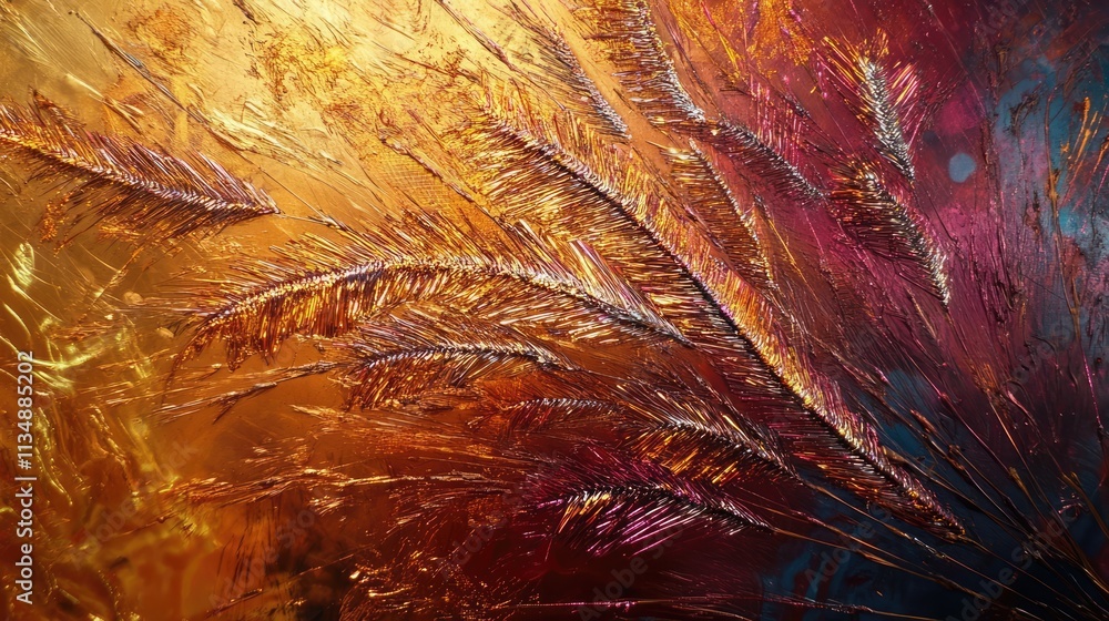 Poster vibrant abstract metal sparks with fiery gold and copper hues creating dynamic textures and patterns