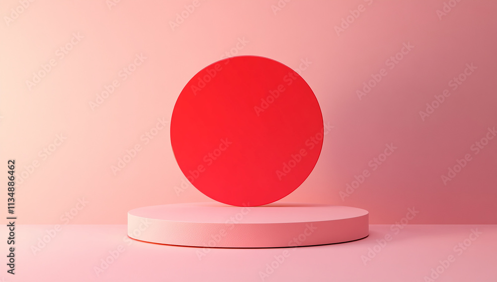 Poster minimal podium with a red circle on a pink background
